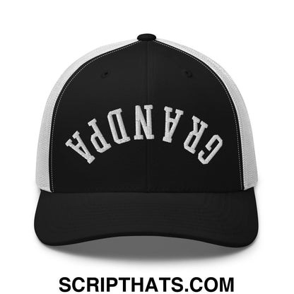 Upside Down Grandpa Embroidered Mesh Trucker Hat Black White