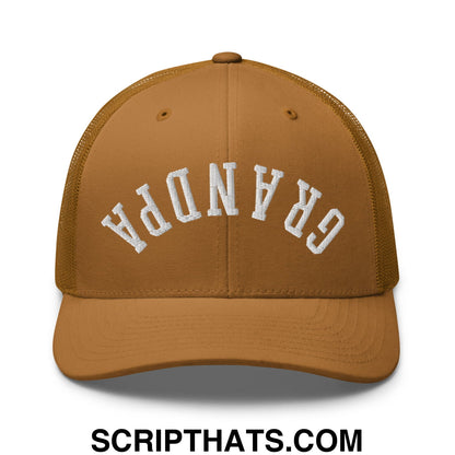 Upside Down Grandpa Embroidered Mesh Trucker Hat Caramel