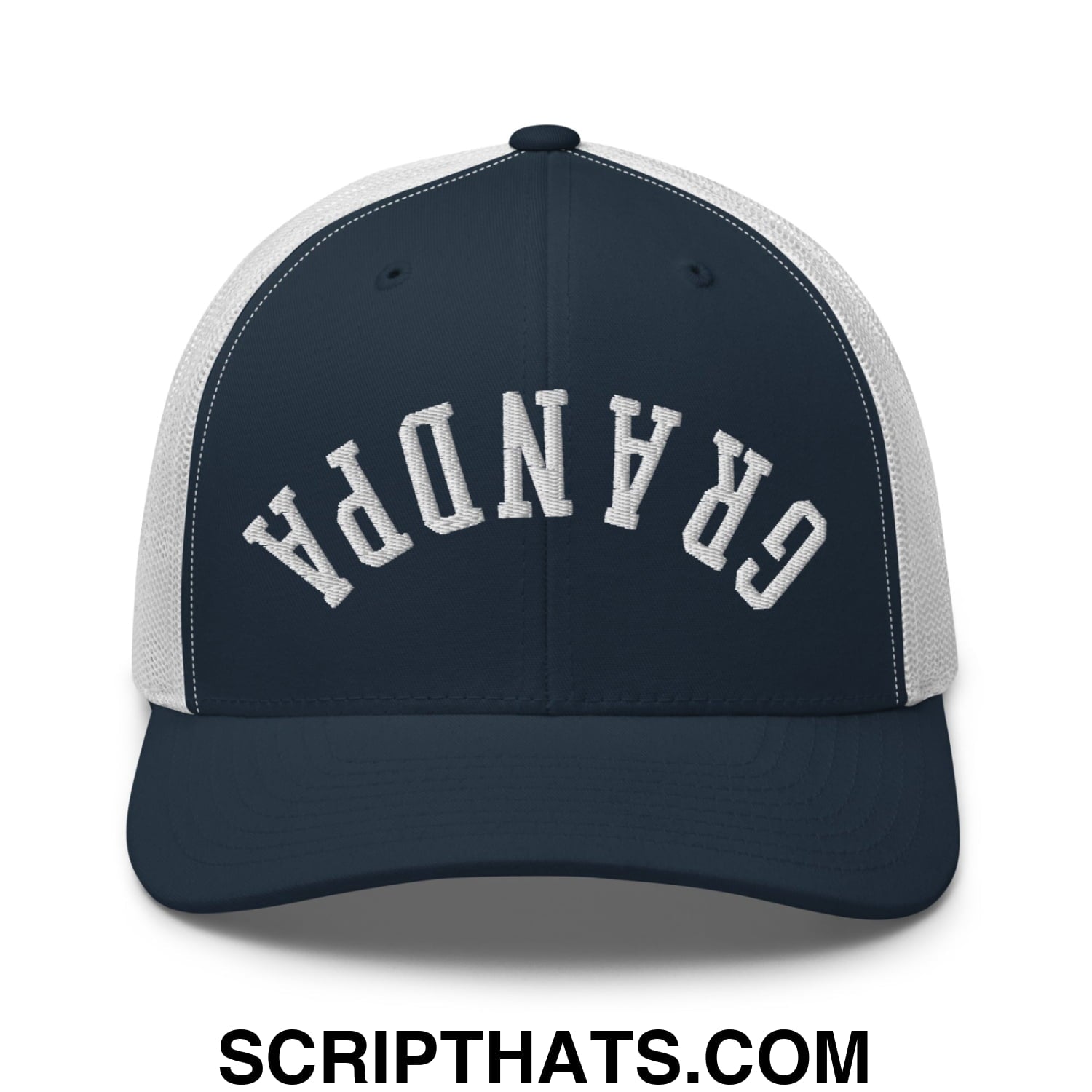 Upside Down Grandpa Embroidered Mesh Trucker Hat Navy White