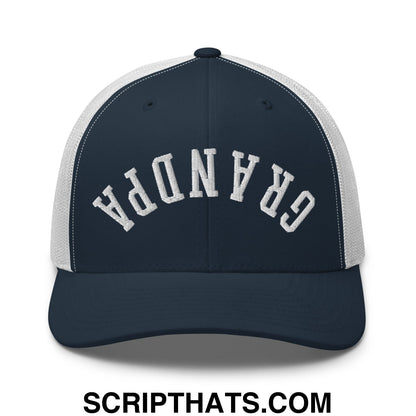 Upside Down Grandpa Embroidered Mesh Trucker Hat Navy White