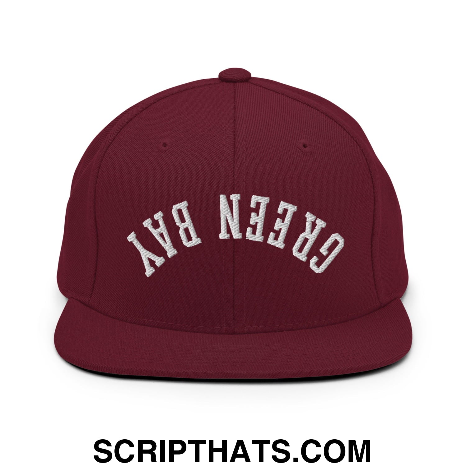 Upside Down Green Bay Embroidered Flat Bill Brim Snapback Hat Maroon