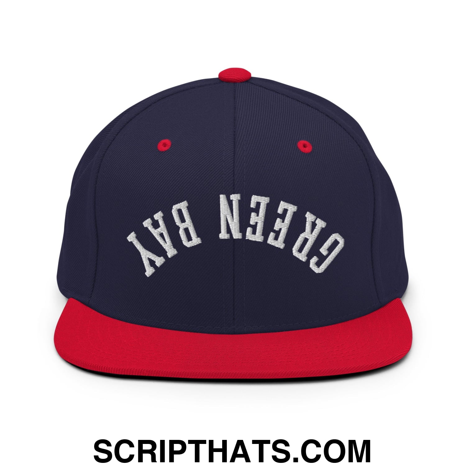 Upside Down Green Bay Embroidered Flat Bill Brim Snapback Hat Navy Red