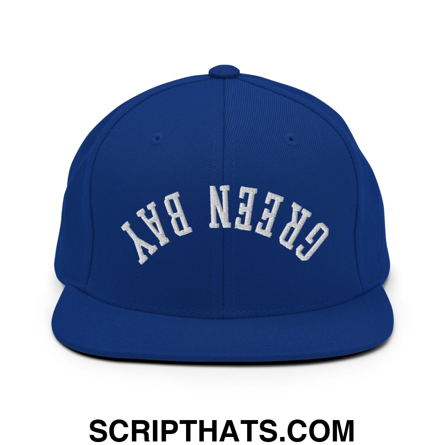 Upside Down Green Bay Embroidered Flat Bill Brim Snapback Hat Royal Blue