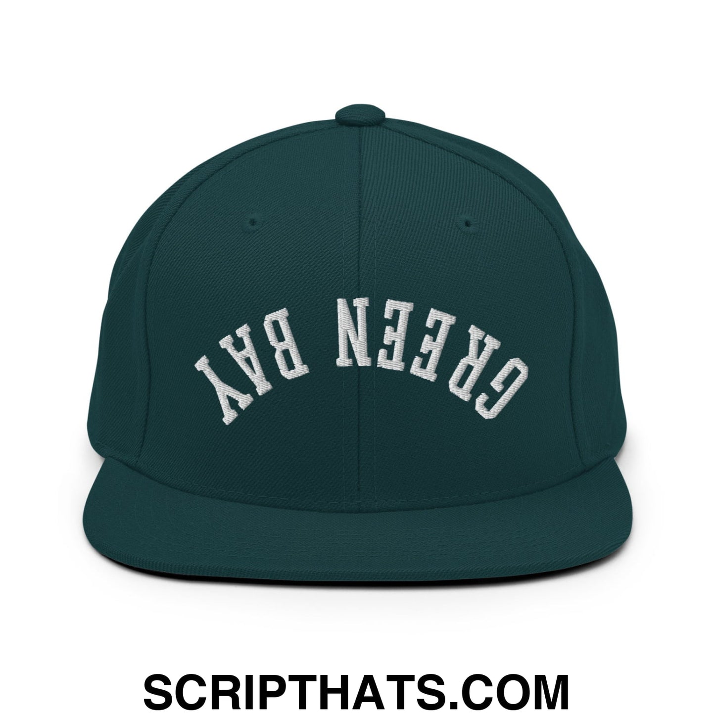 Upside Down Green Bay Embroidered Flat Bill Brim Snapback Hat Spruce