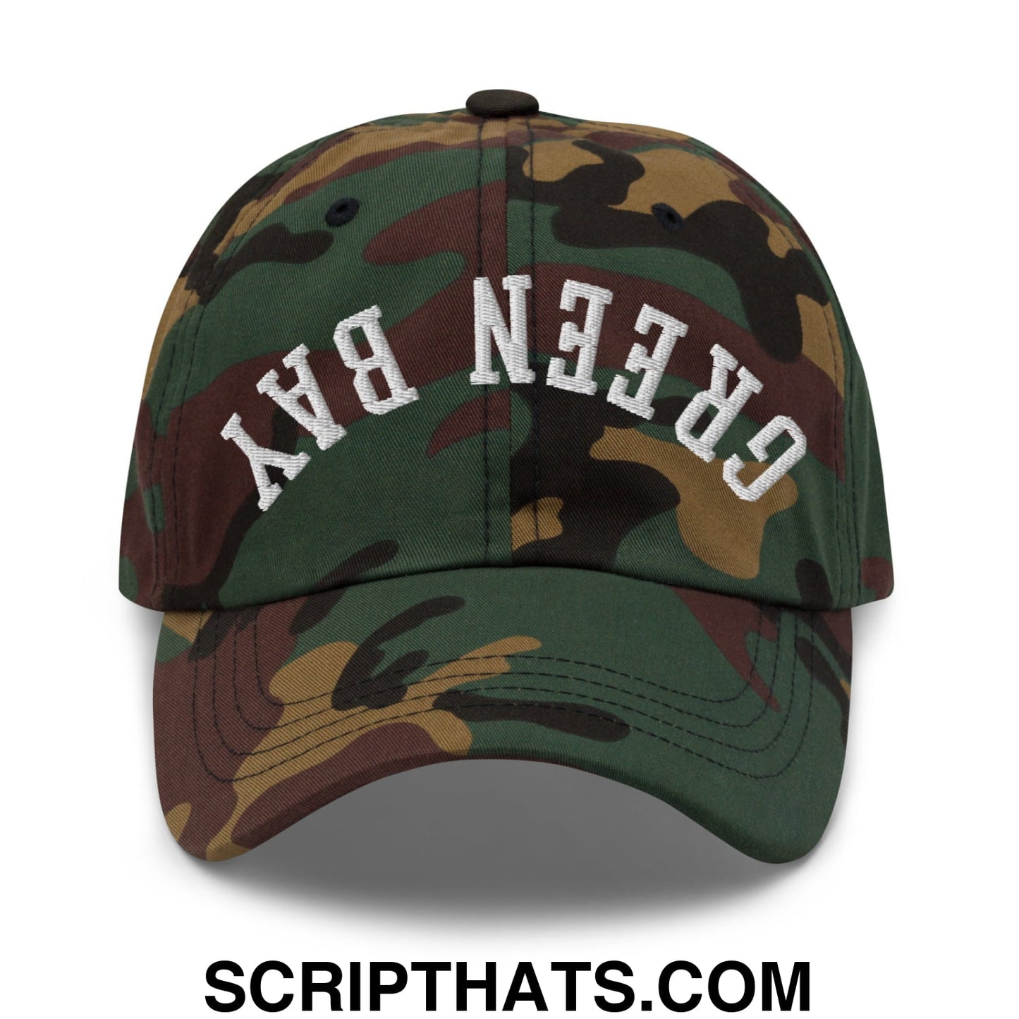 Upside Down Green Bay Embroidered Unstructured Dad Hat Green Camo
