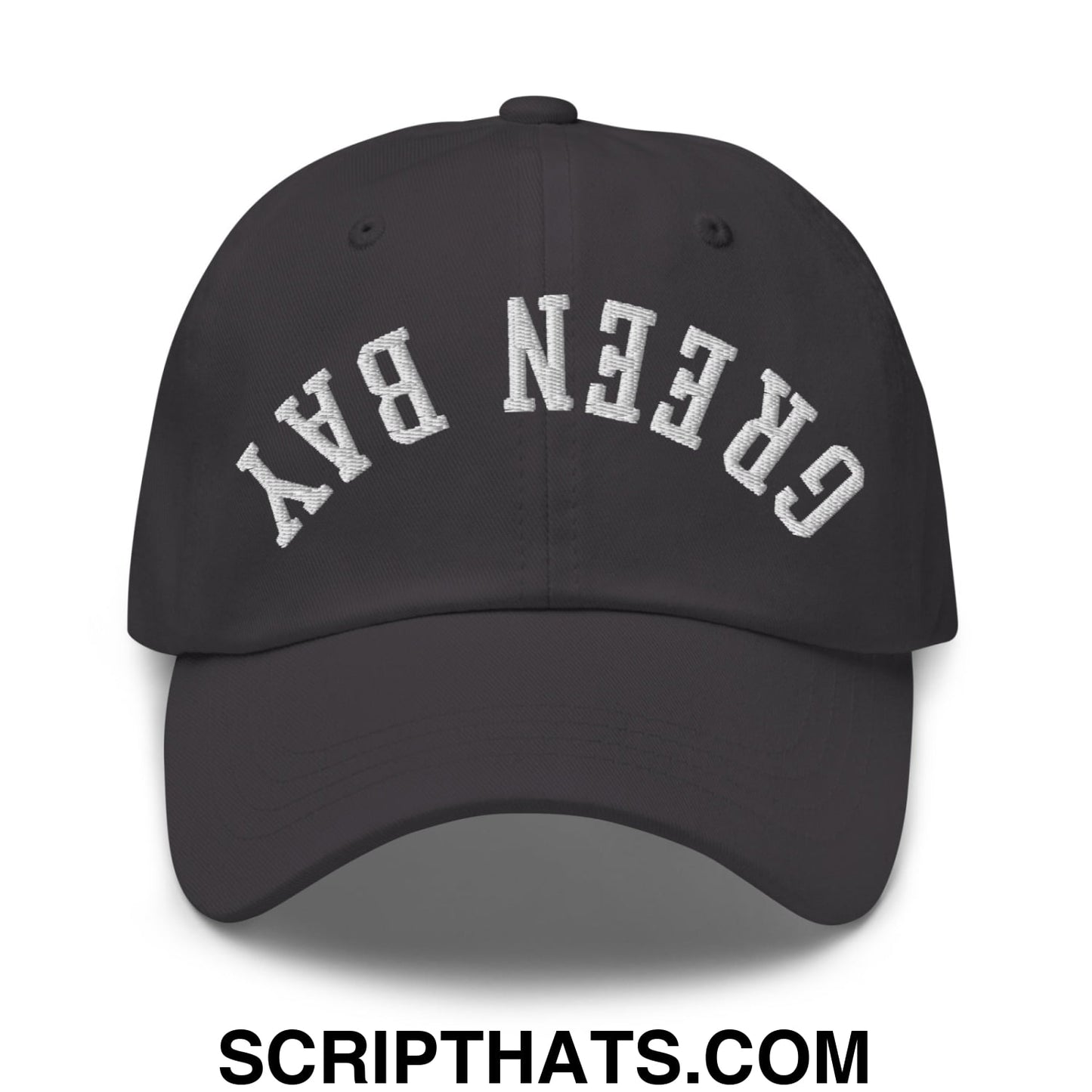 Upside Down Green Bay Embroidered Unstructured Dad Hat Dark Grey