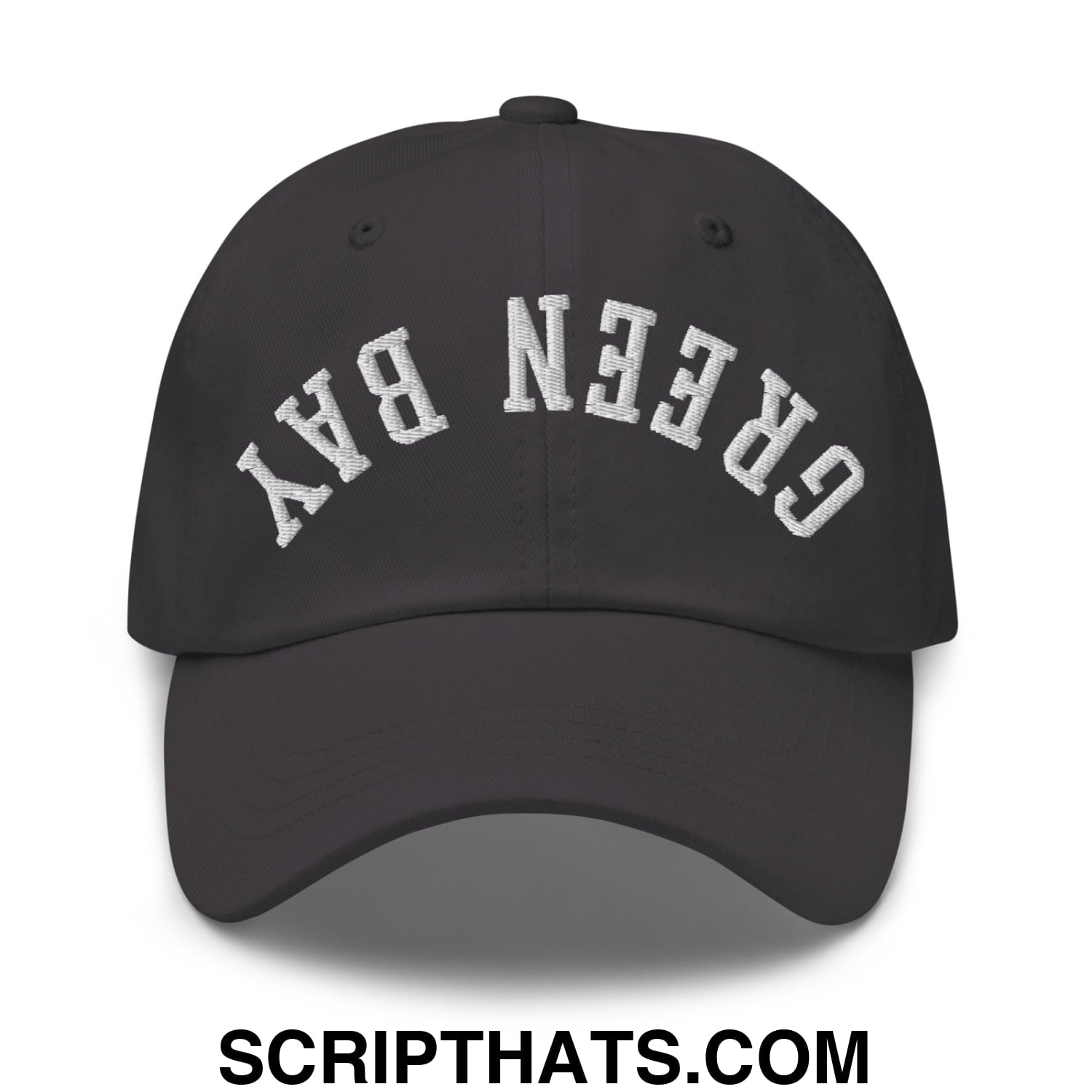 Upside Down Green Bay Embroidered Unstructured Dad Hat Dark Grey