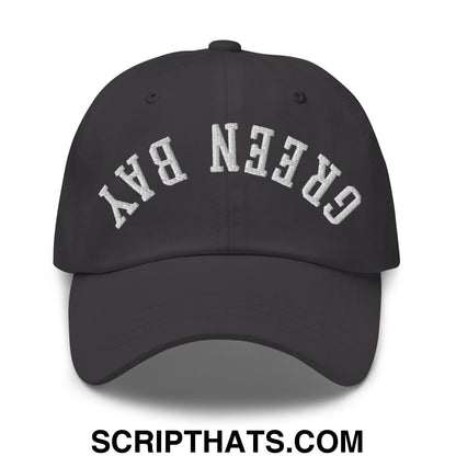 Upside Down Green Bay Embroidered Unstructured Dad Hat Dark Grey