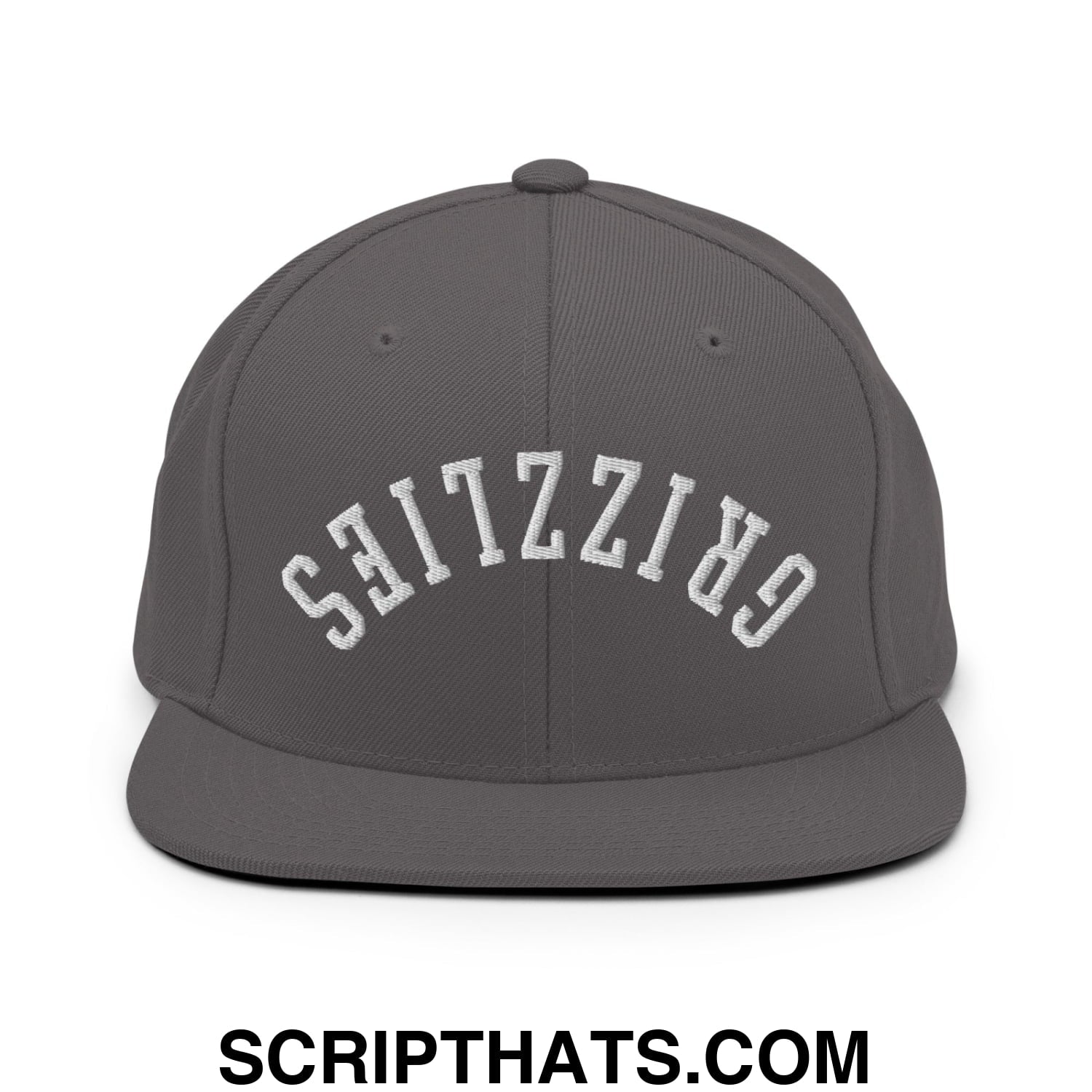 Upside Down Grizzlies Embroidered Flat Bill Brim Snapback Hat Dark Grey