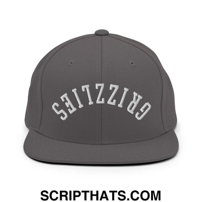 Upside Down Grizzlies Embroidered Flat Bill Brim Snapback Hat Dark Grey