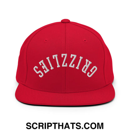 Upside Down Grizzlies Embroidered Flat Bill Brim Snapback Hat Red