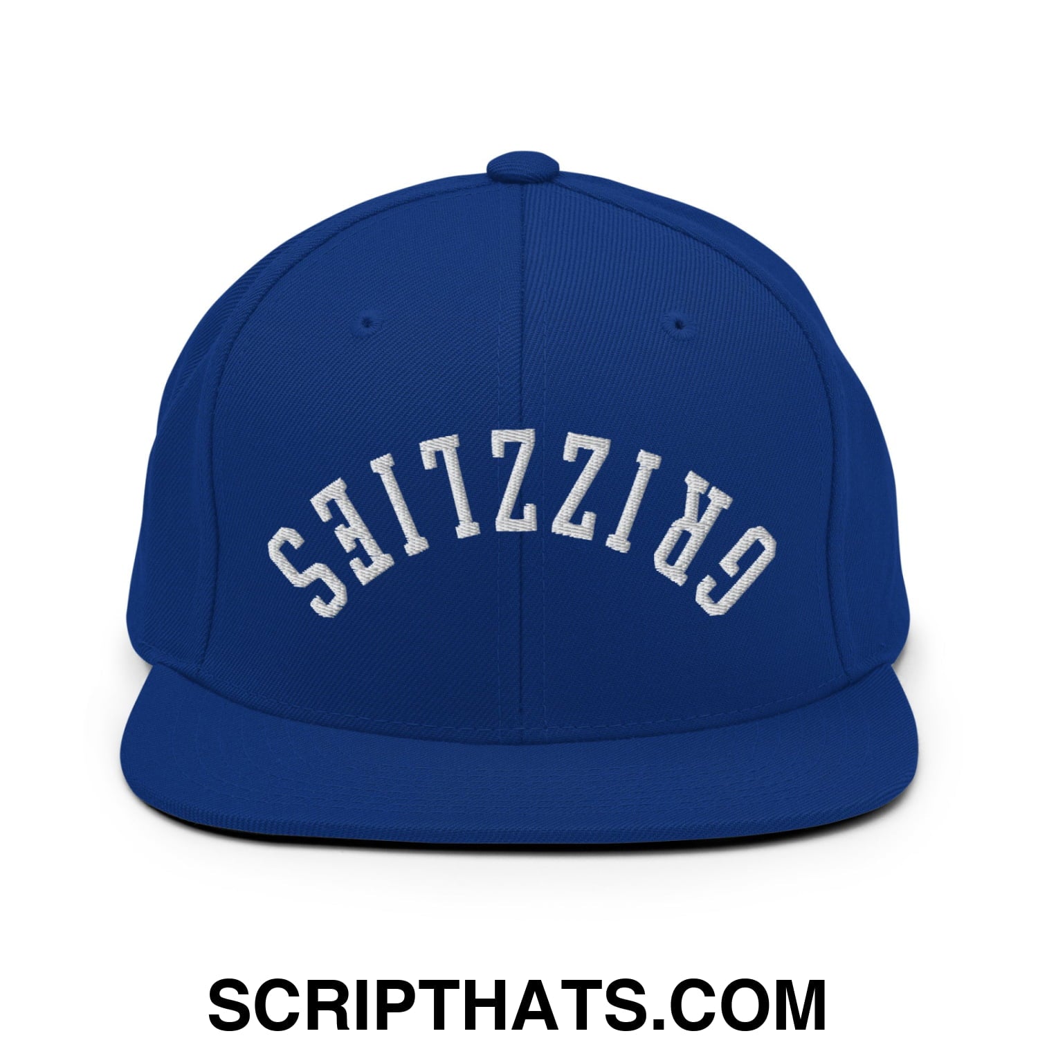 Upside Down Grizzlies Embroidered Flat Bill Brim Snapback Hat Royal Blue