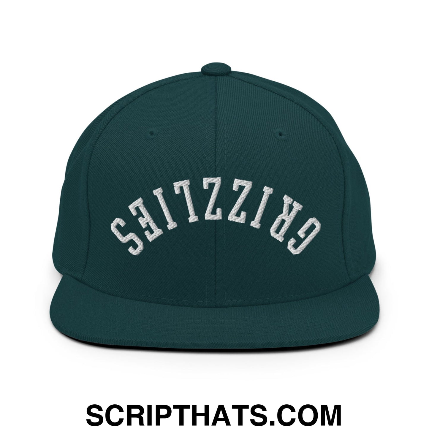 Upside Down Grizzlies Embroidered Flat Bill Brim Snapback Hat Spruce