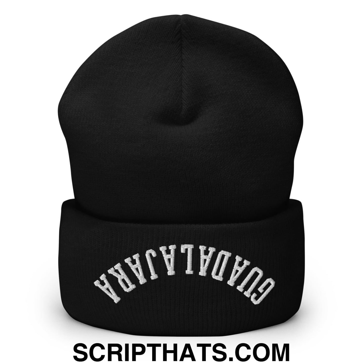 Upside Down Guadalajara Embroidered Cuffed Knit Beanie Black