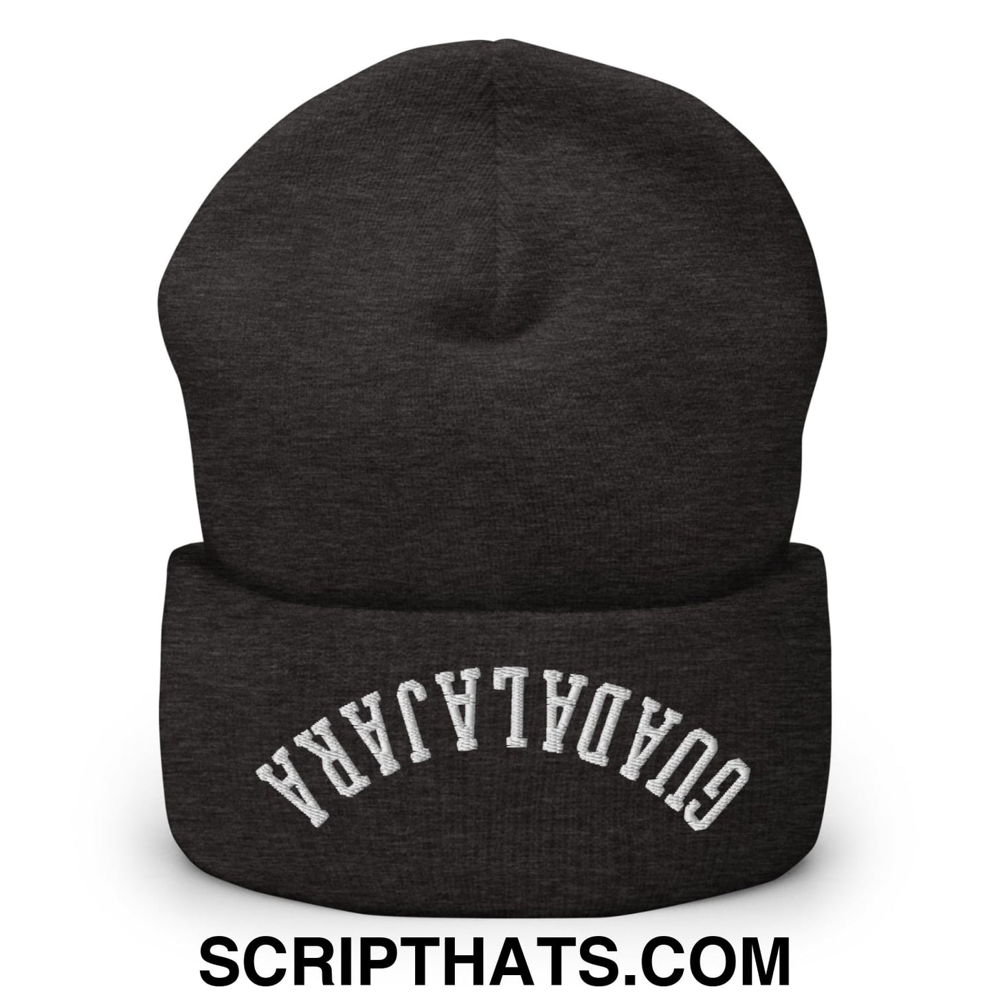 Upside Down Guadalajara Embroidered Cuffed Knit Beanie Dark Grey