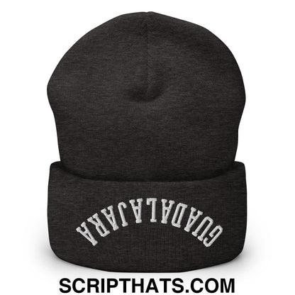 Upside Down Guadalajara Embroidered Cuffed Knit Beanie Dark Grey