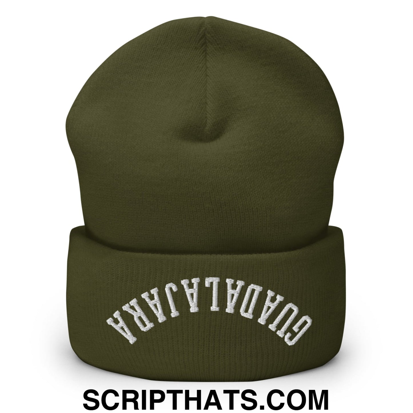 Upside Down Guadalajara Embroidered Cuffed Knit Beanie Olive