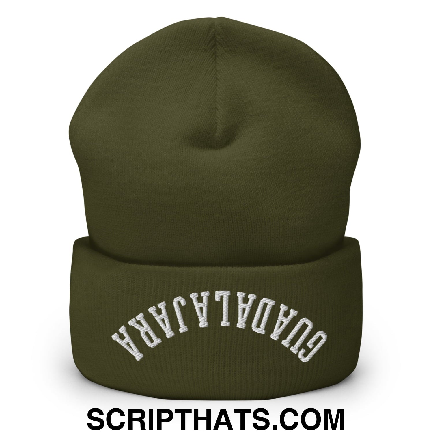Upside Down Guadalajara Embroidered Cuffed Knit Beanie Olive