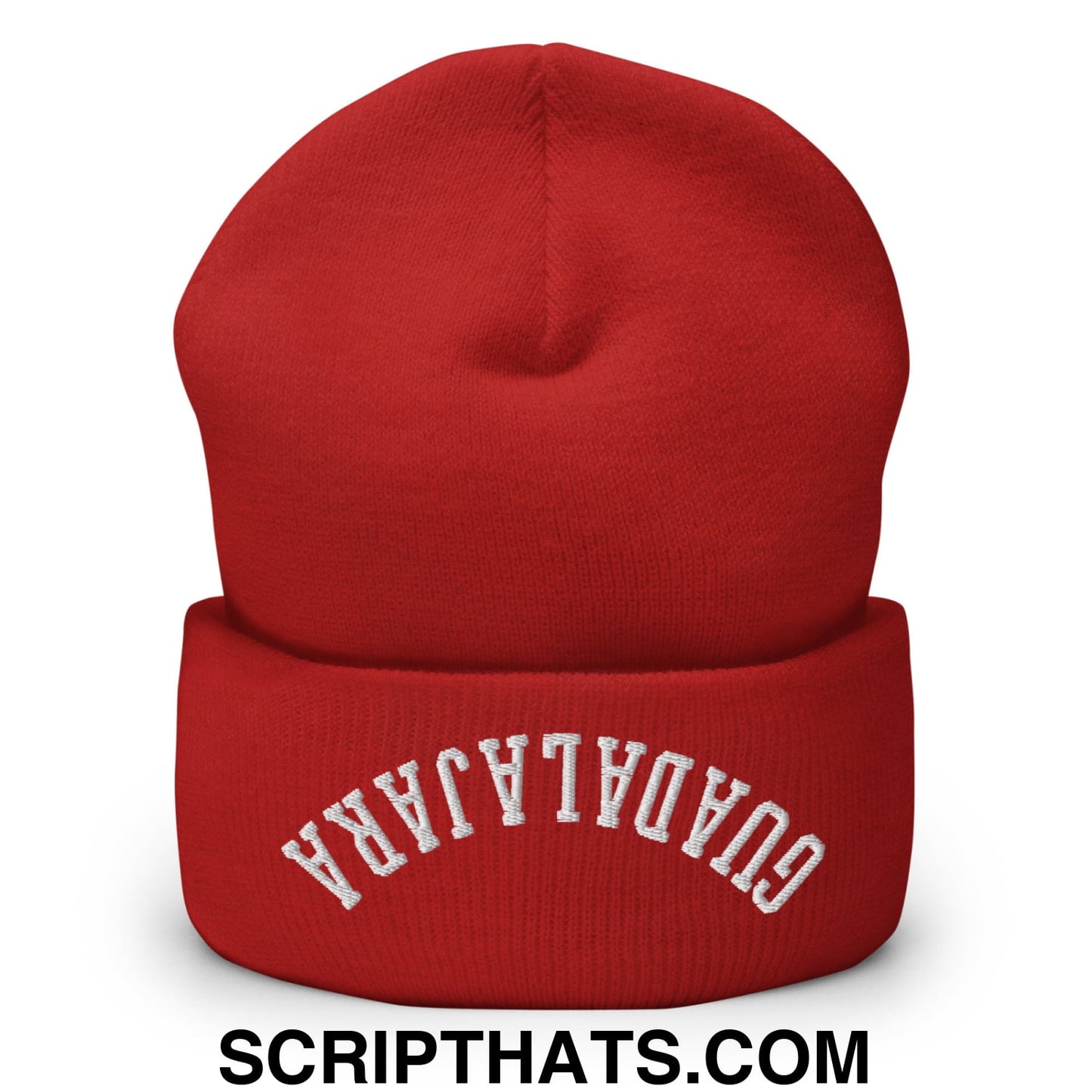 Upside Down Guadalajara Embroidered Cuffed Knit Beanie Red