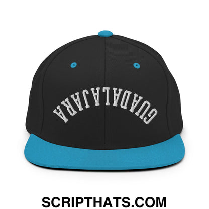 Upside Down Guadalajara Embroidered Flat Bill Brim Snapback Hat Black Teal