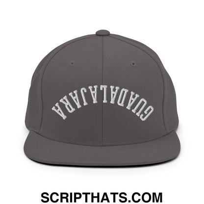 Upside Down Guadalajara Embroidered Flat Bill Brim Snapback Hat Dark Grey
