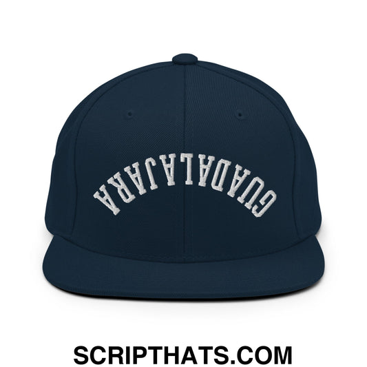 Upside Down Guadalajara Embroidered Flat Bill Brim Snapback Hat Dark Navy