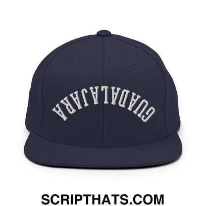 Upside Down Guadalajara Embroidered Flat Bill Brim Snapback Hat Navy