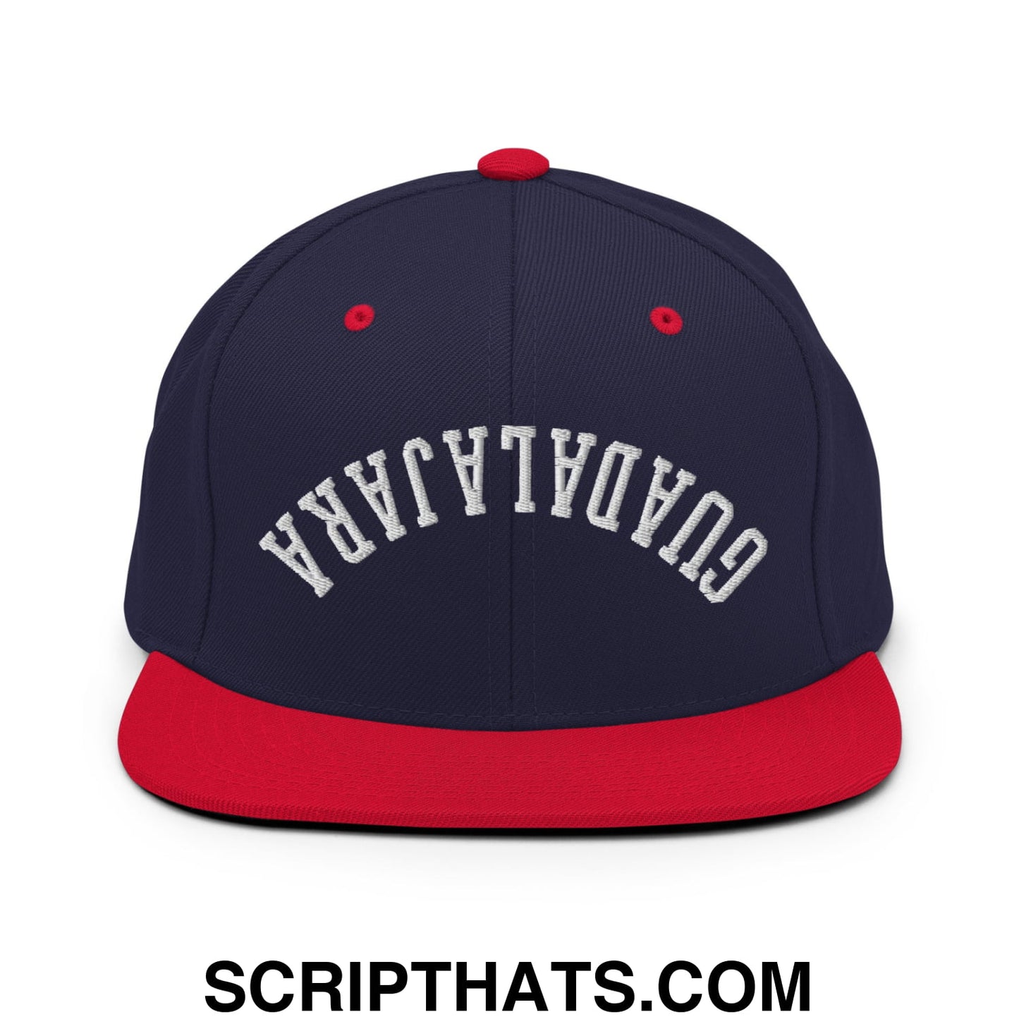 Upside Down Guadalajara Embroidered Flat Bill Brim Snapback Hat Navy Red