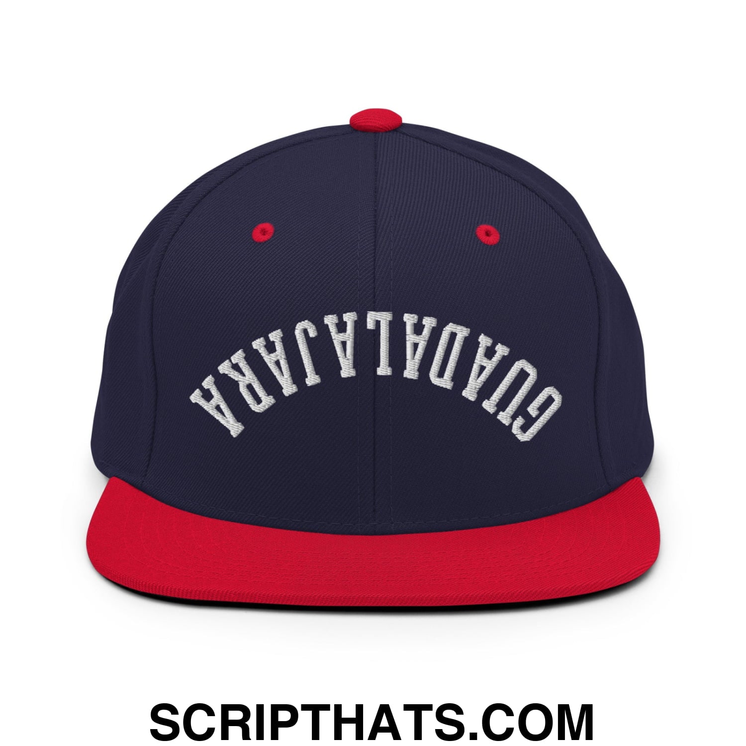 Upside Down Guadalajara Embroidered Flat Bill Brim Snapback Hat Navy Red