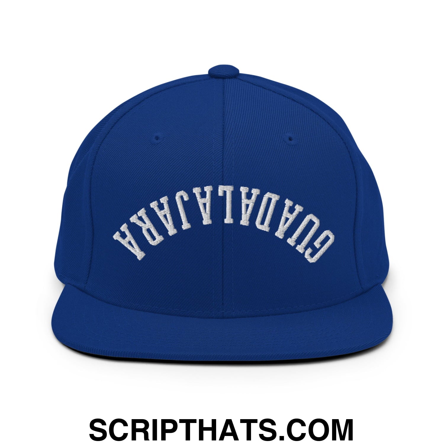 Upside Down Guadalajara Embroidered Flat Bill Brim Snapback Hat Royal Blue
