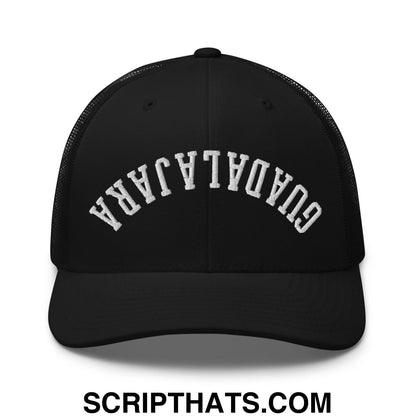 Upside Down Guadalajara Embroidered Mesh Trucker Hat Black