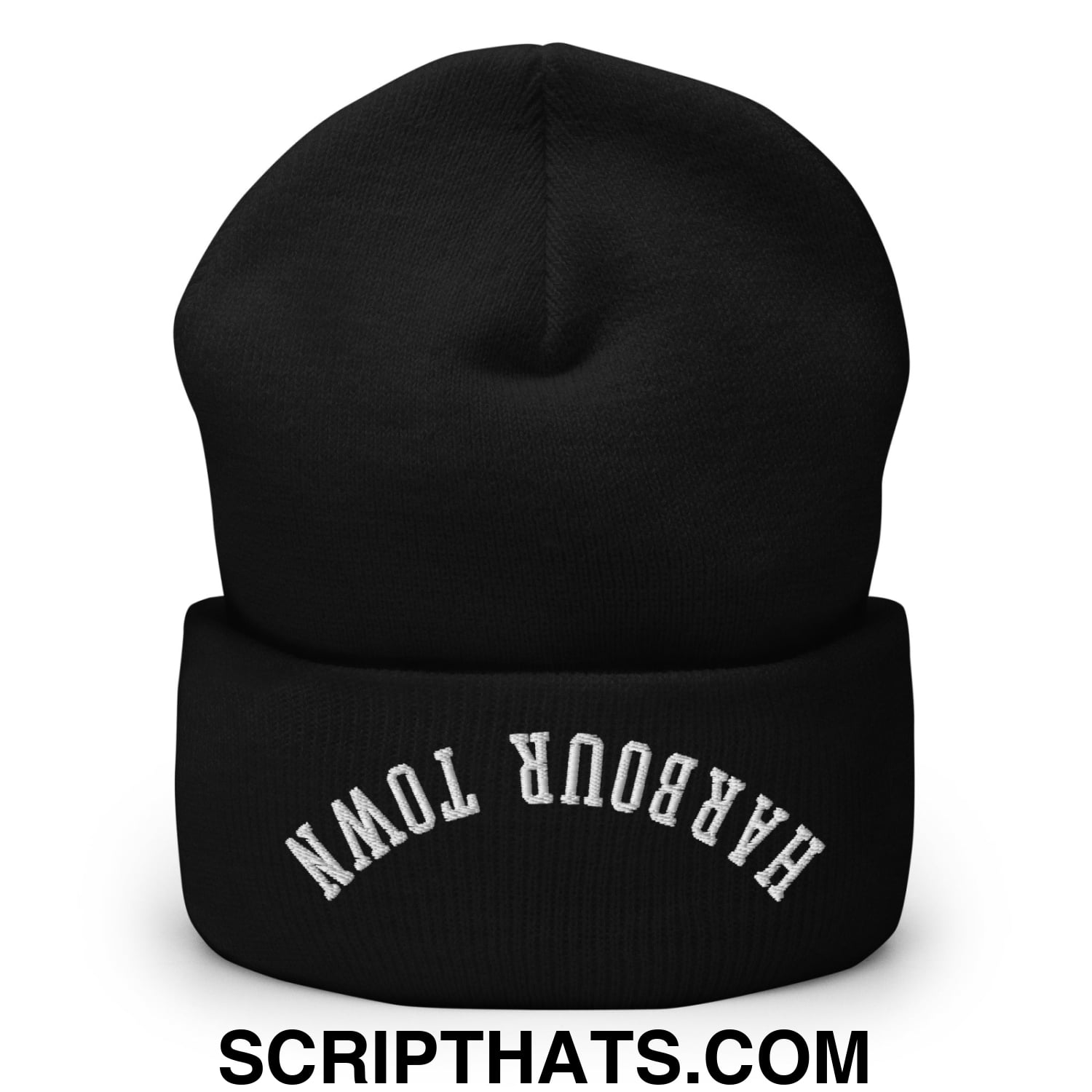 Upside Down Harbour Town Embroidered Cuffed Knit Beanie Black