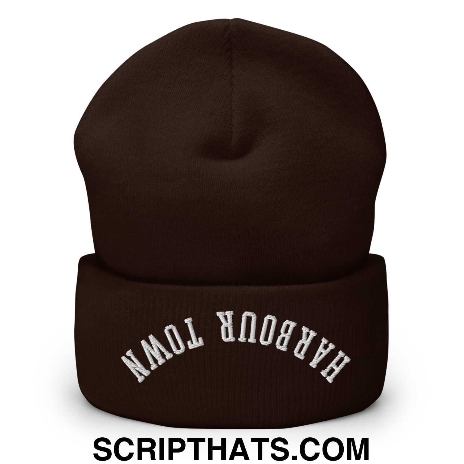 Upside Down Harbour Town Embroidered Cuffed Knit Beanie Brown