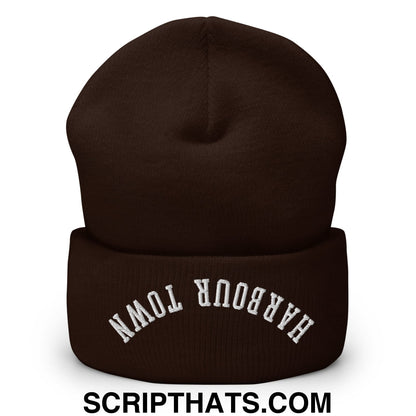 Upside Down Harbour Town Embroidered Cuffed Knit Beanie Brown
