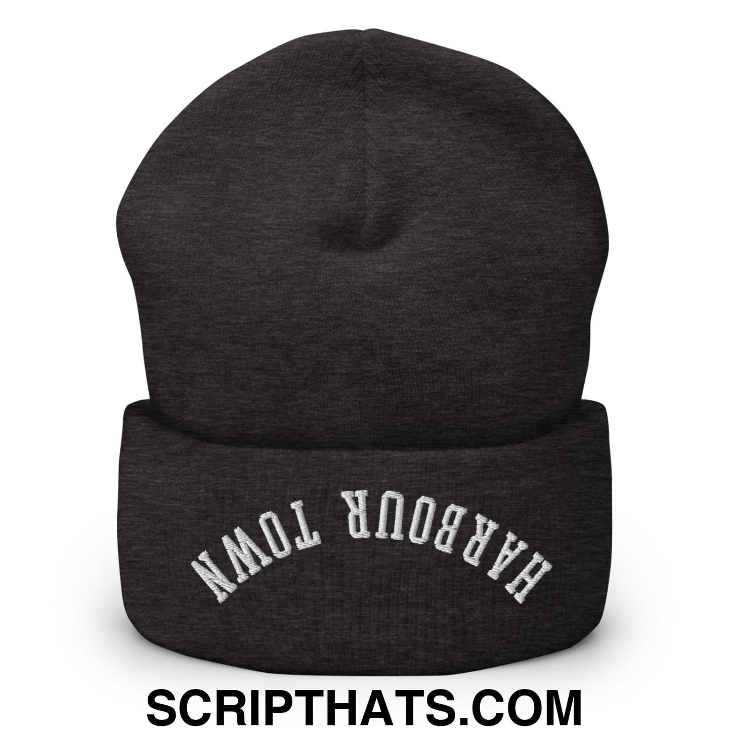 Upside Down Harbour Town Embroidered Cuffed Knit Beanie Dark Grey