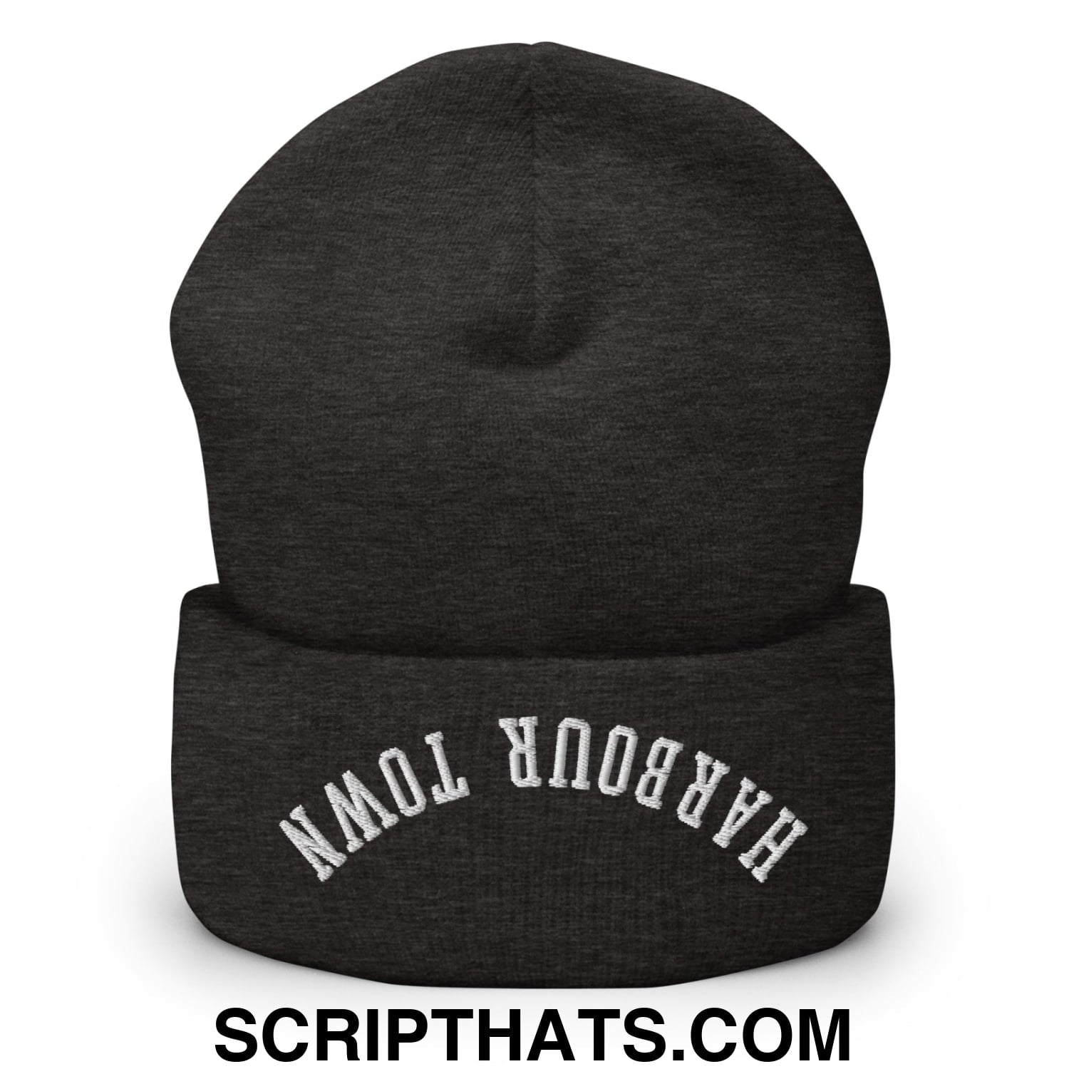 Upside Down Harbour Town Embroidered Cuffed Knit Beanie Dark Grey