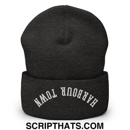 Upside Down Harbour Town Embroidered Cuffed Knit Beanie Dark Grey