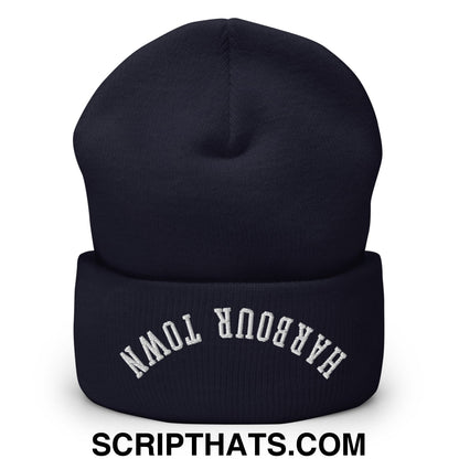 Upside Down Harbour Town Embroidered Cuffed Knit Beanie Navy