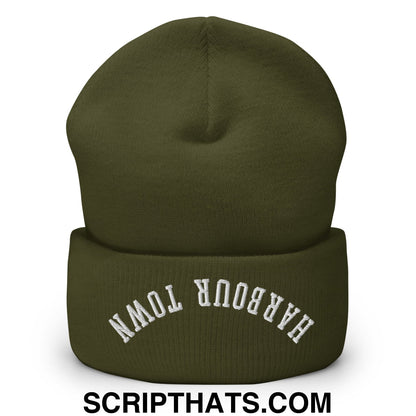Upside Down Harbour Town Embroidered Cuffed Knit Beanie Olive