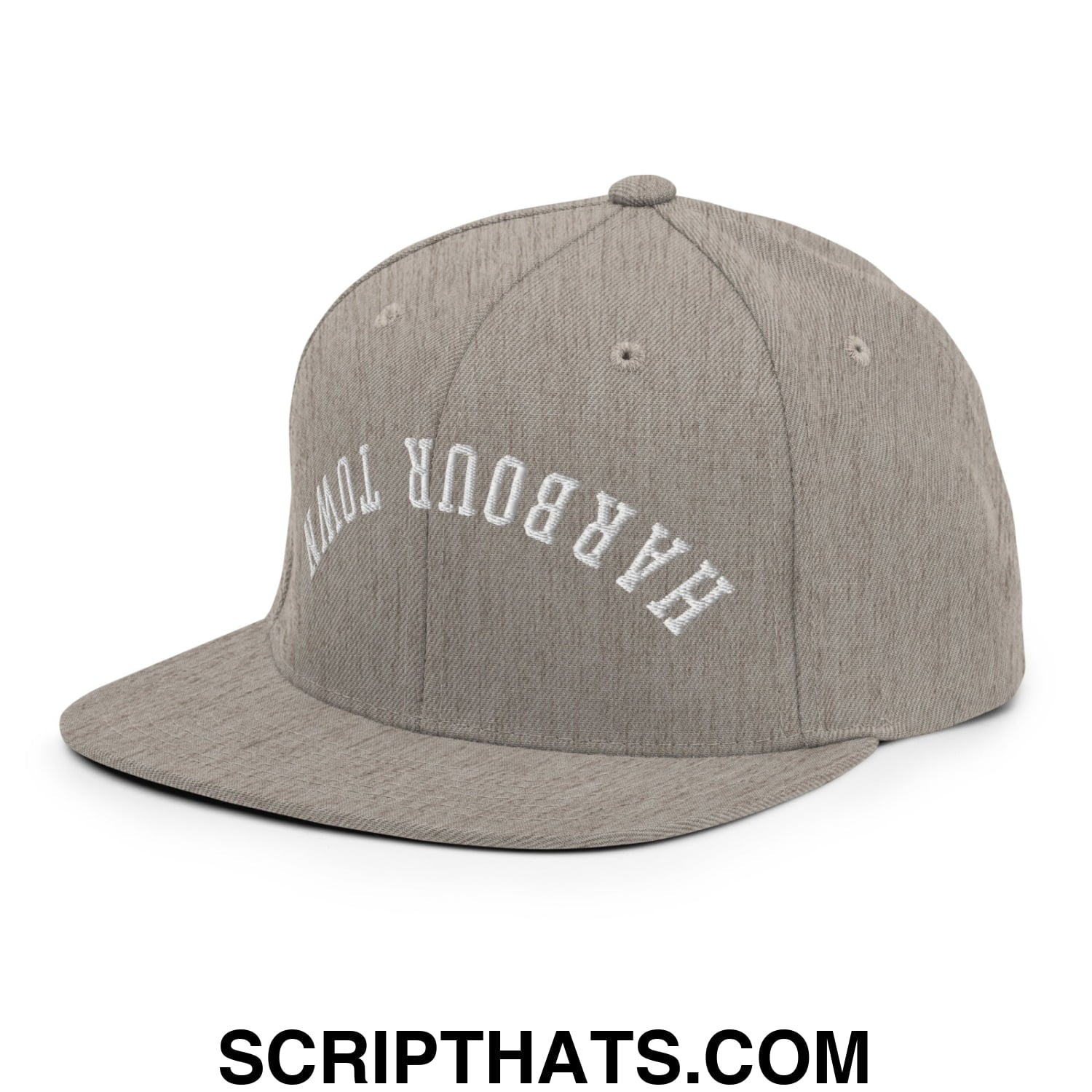Upside Down Harbour Town Embroidered Flat Bill Brim Snapback Hat Heather Grey