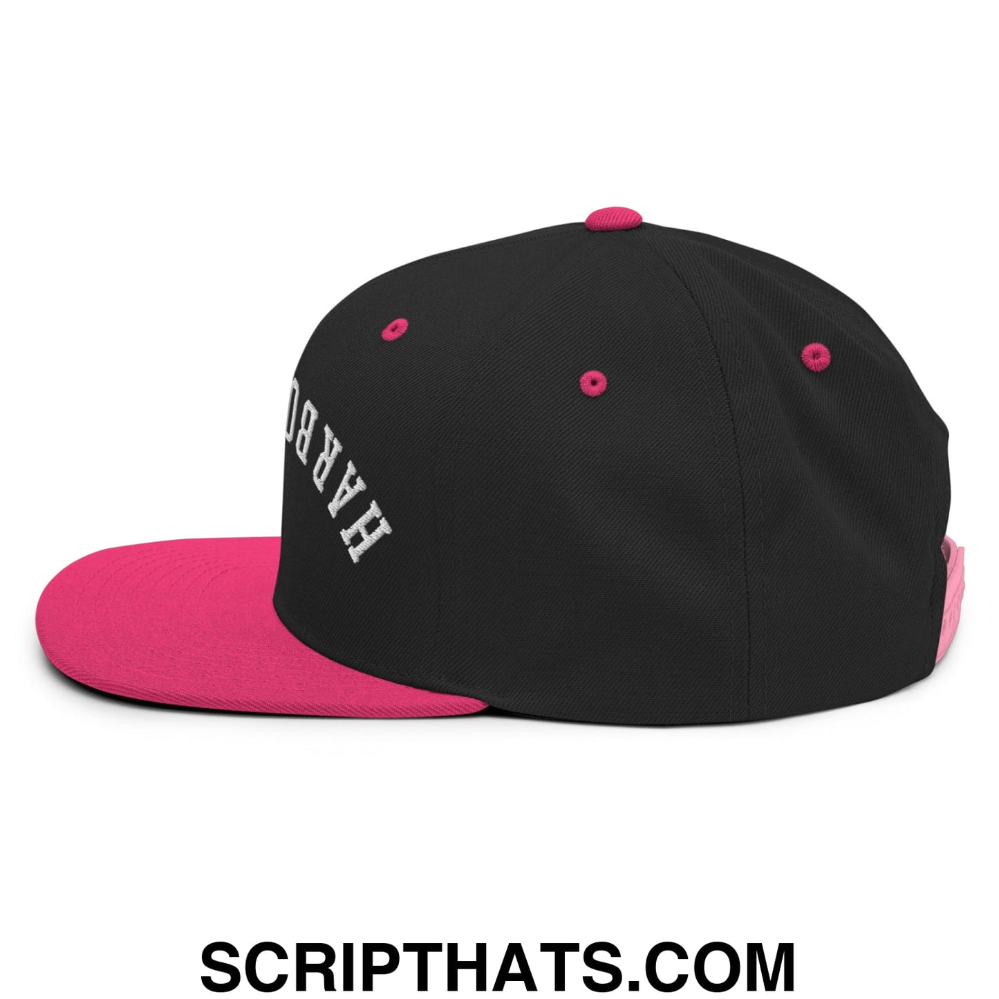 Upside Down Harbour Town Embroidered Flat Bill Brim Snapback Hat Black Neon Pink