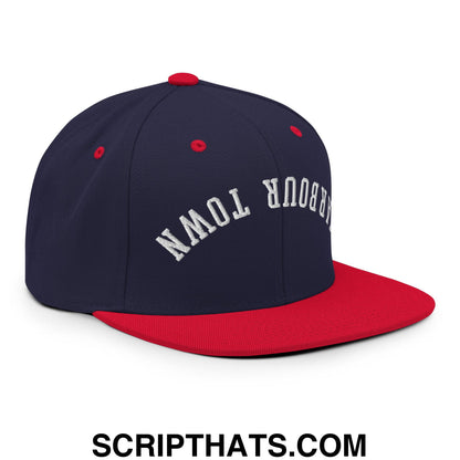 Upside Down Harbour Town Embroidered Flat Bill Brim Snapback Hat Navy Red