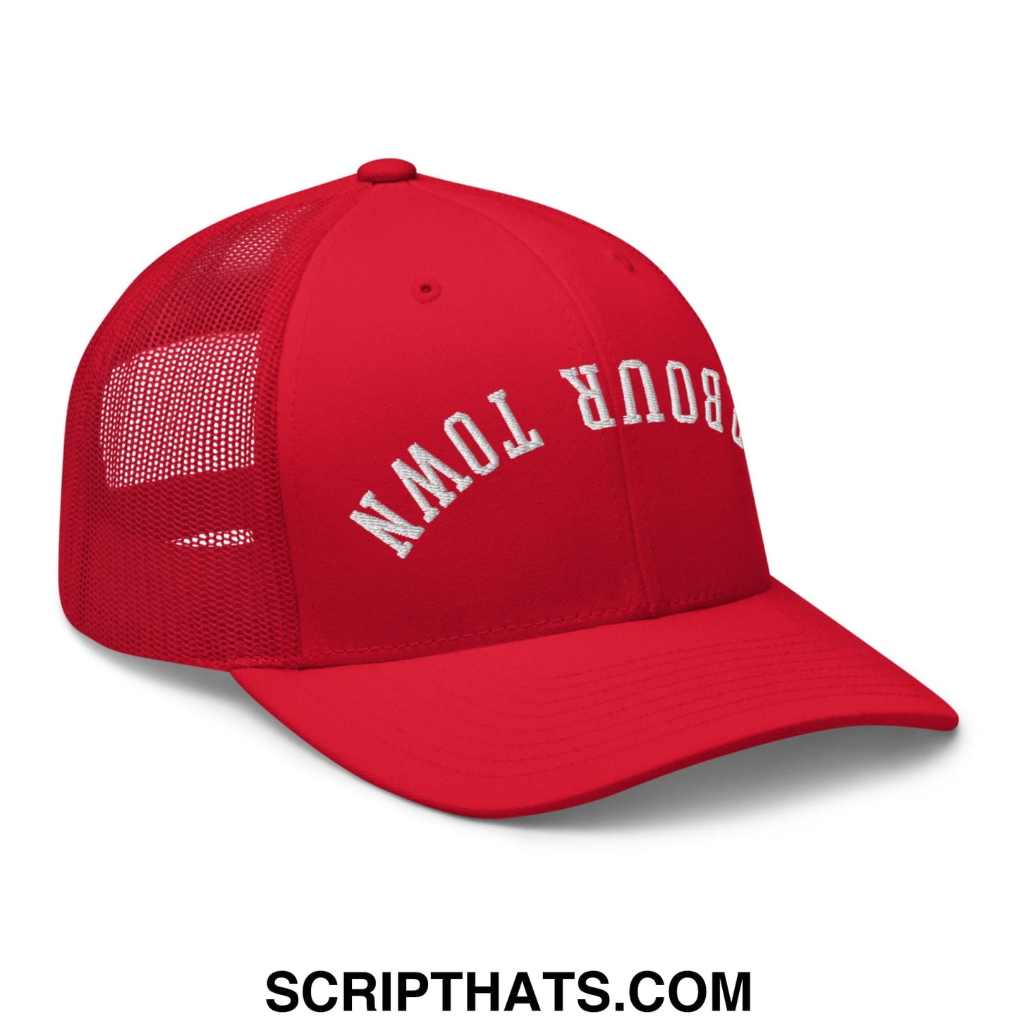 Upside Down Harbour Town Embroidered Mesh Trucker Hat Red