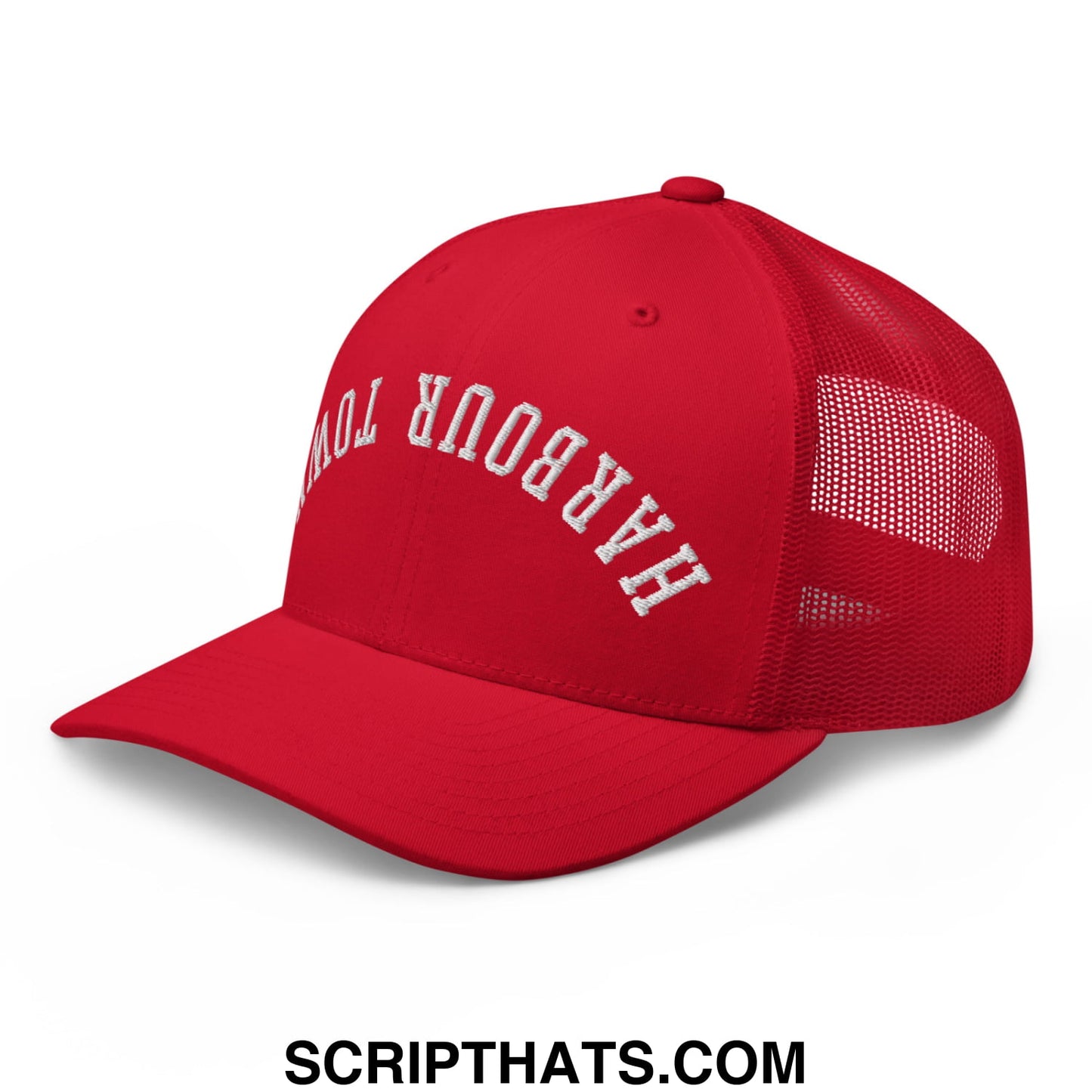 Upside Down Harbour Town Embroidered Mesh Trucker Hat Red