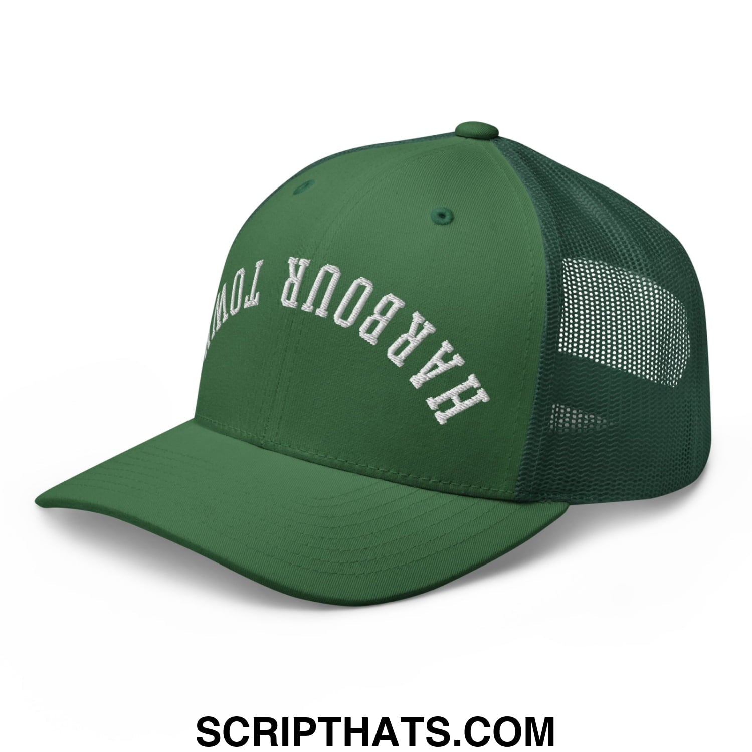 Upside Down Harbour Town Embroidered Mesh Trucker Hat Evergreen
