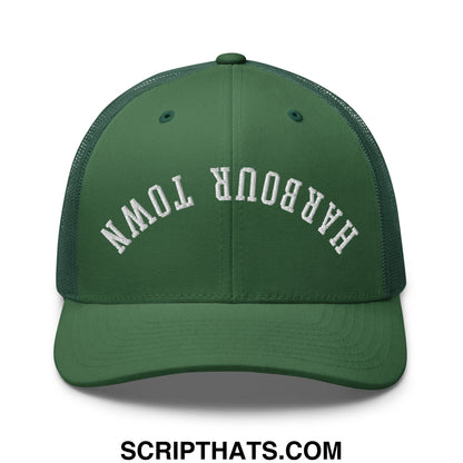Upside Down Harbour Town Embroidered Mesh Trucker Hat Evergreen