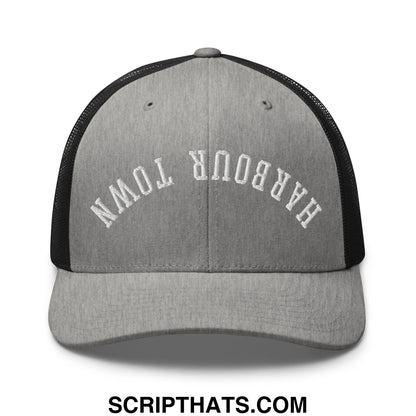 Upside Down Harbour Town Embroidered Mesh Trucker Hat Heather Black