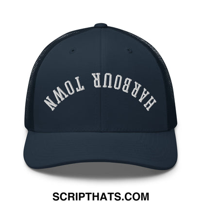 Upside Down Harbour Town Embroidered Mesh Trucker Hat Navy