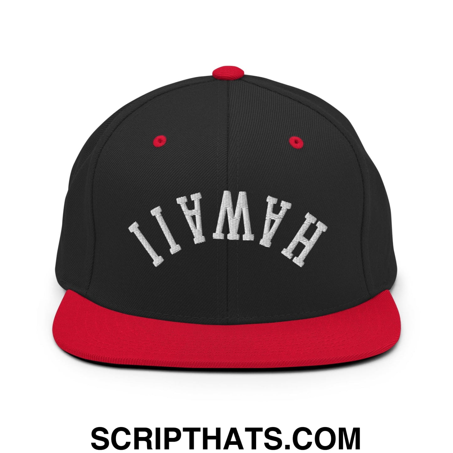 Upside Down Hawaii Embroidered Flat Bill Brim Snapback Hat Black Red