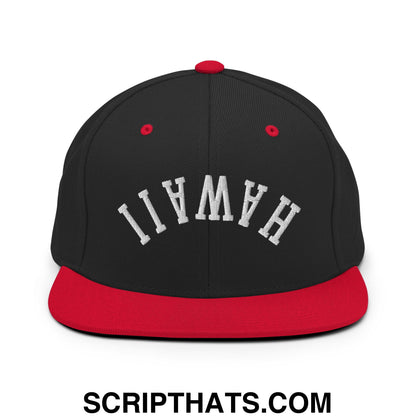 Upside Down Hawaii Embroidered Flat Bill Brim Snapback Hat Black Red